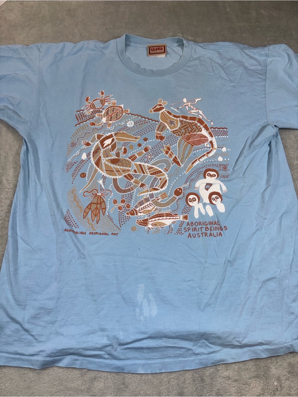 VTG Uluru Aboriginal Designs Art Graphic T-Shirt - Blue